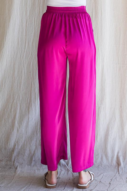 Solid Wide Leg Fuchsia Pants