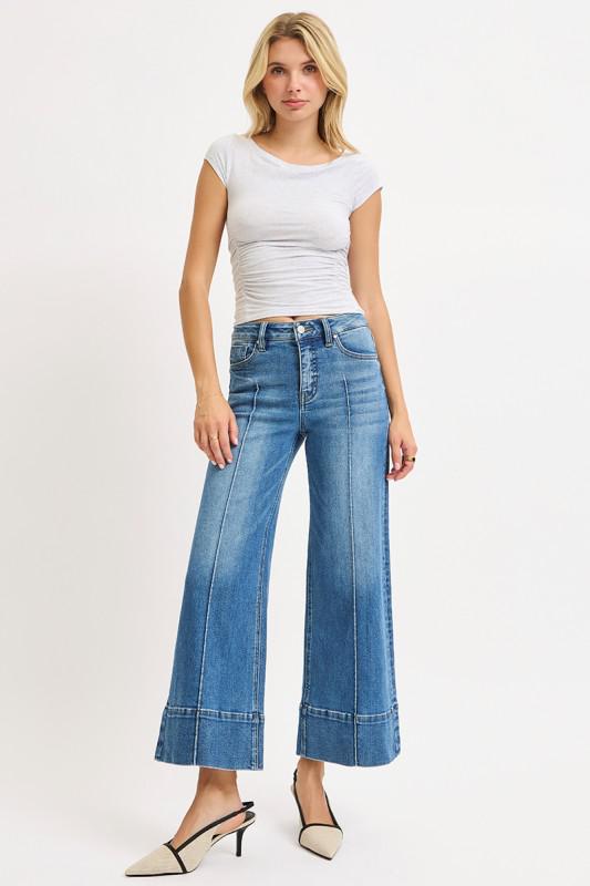 Tummy Control Mid Rise Crop Wide Pintuck Front