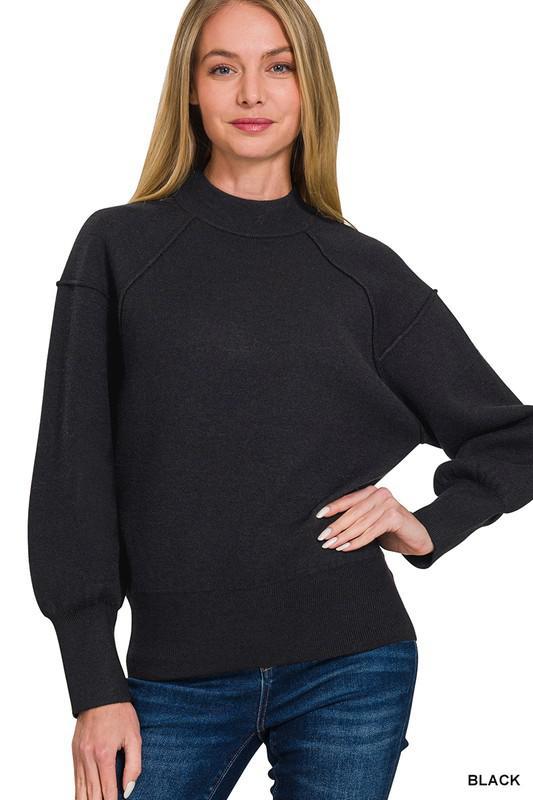 Viscose Mock Neck-Black