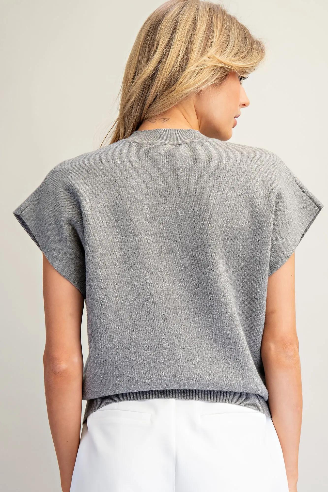 Floral Cap Sleeve Mock Neck Sweater Top
