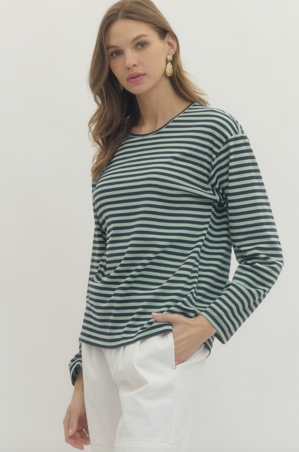Mint Knit Longsleeve Stripe Top