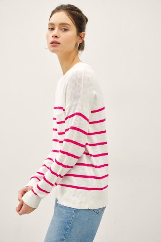 Lightweight Striped Sweater W/ Front Pocket