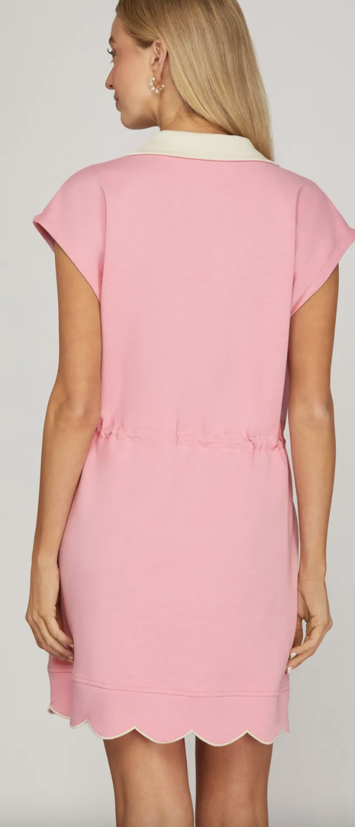 Scallop Short Sleeve Drawstring Dress