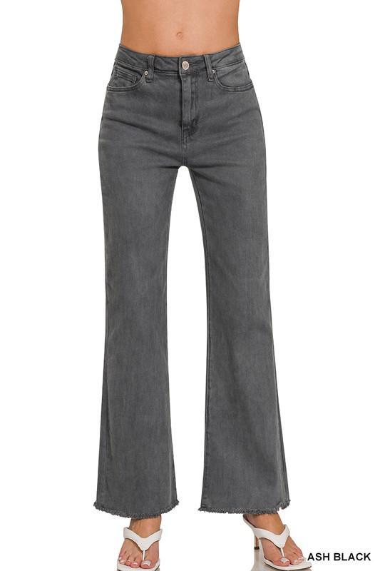 Acid Washed Freyed Hem Denim Jeans- Ash Gray