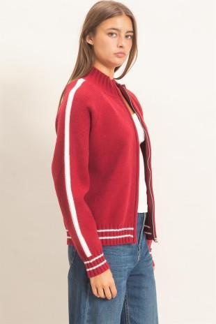 Contrast Stripe Zip-up Sweater