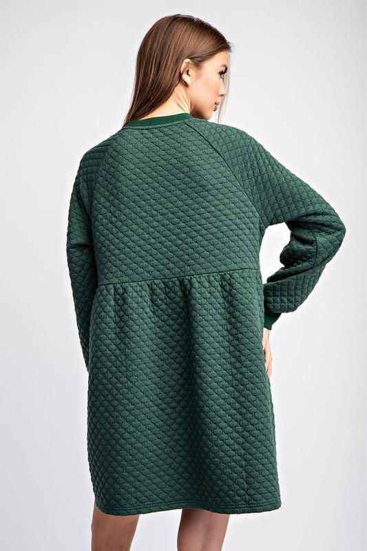 Textured Babydoll Dress-Pine