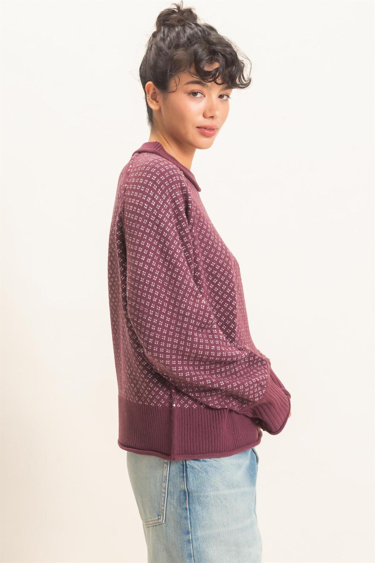 Patterned Mock Neck Sweater