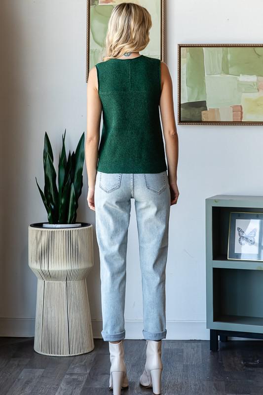 Button Down Knit Vest-Green