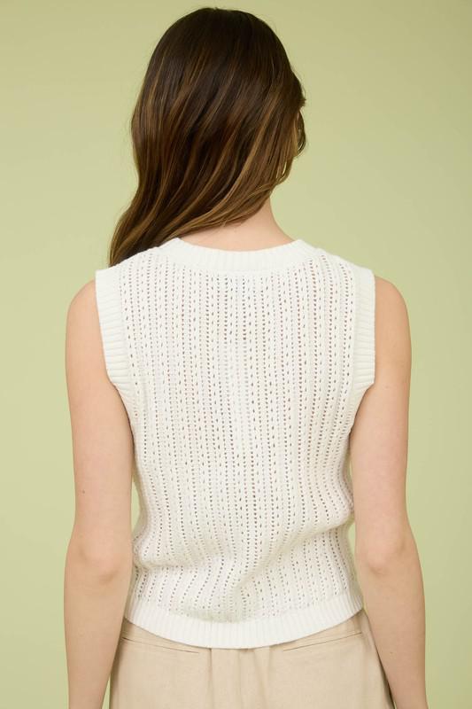 Crew Neck Button Down Sleeveless Knit Cardigan