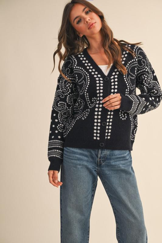 Dot Art Damask Sweater Cardigan