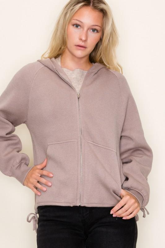Drawstring Hem Zip Up Sweater Jacket