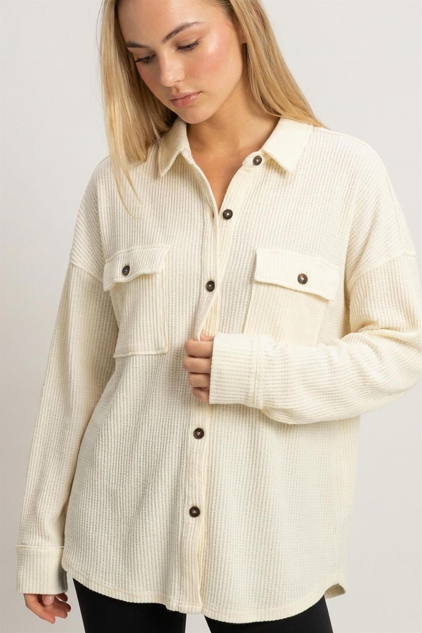 Waffle Knit Button-up Shacket