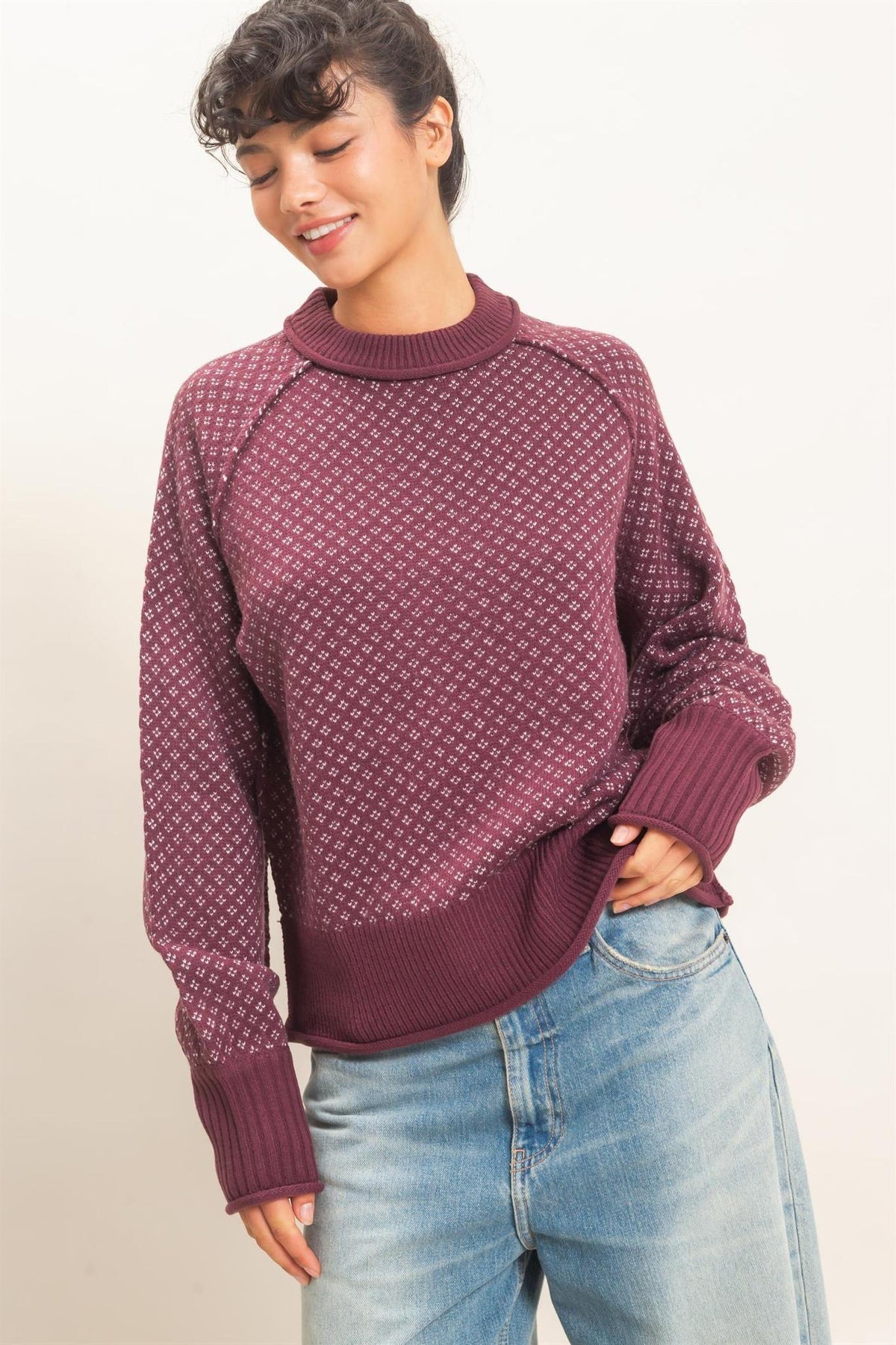 Patterned Mock Neck Sweater