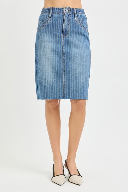 Risen High Rise Mid-Length Striped Skirt