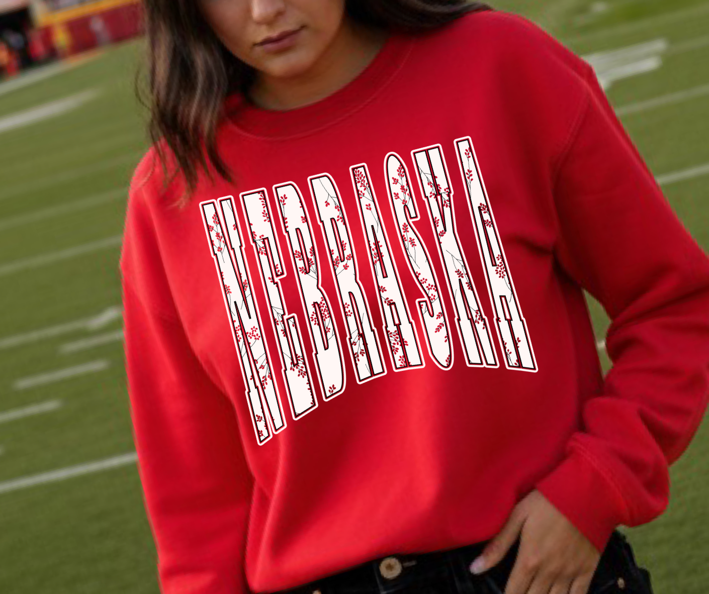 Nebraska Floral Red Sweatshirt