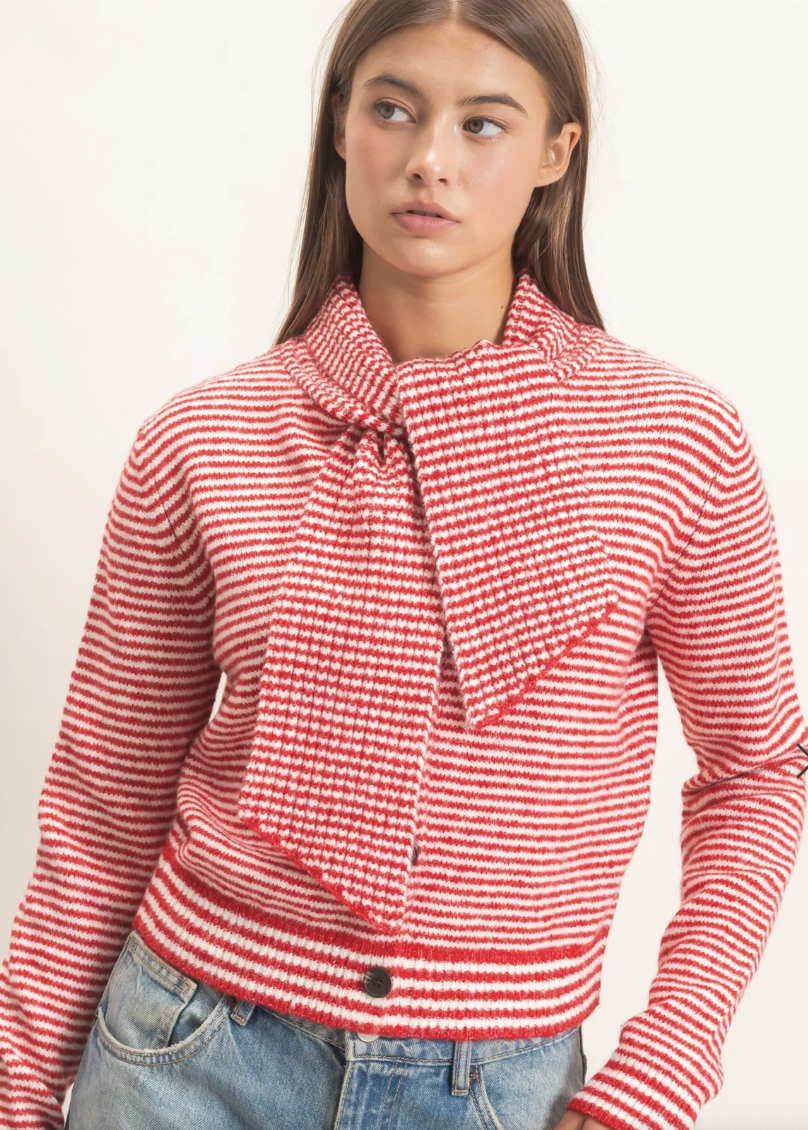 Cardigan with Attached Scarf