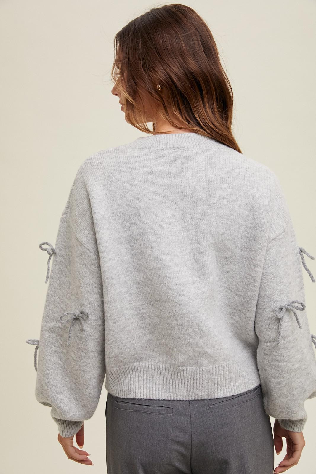 Bow Detailed Brushed Sweater - Grey