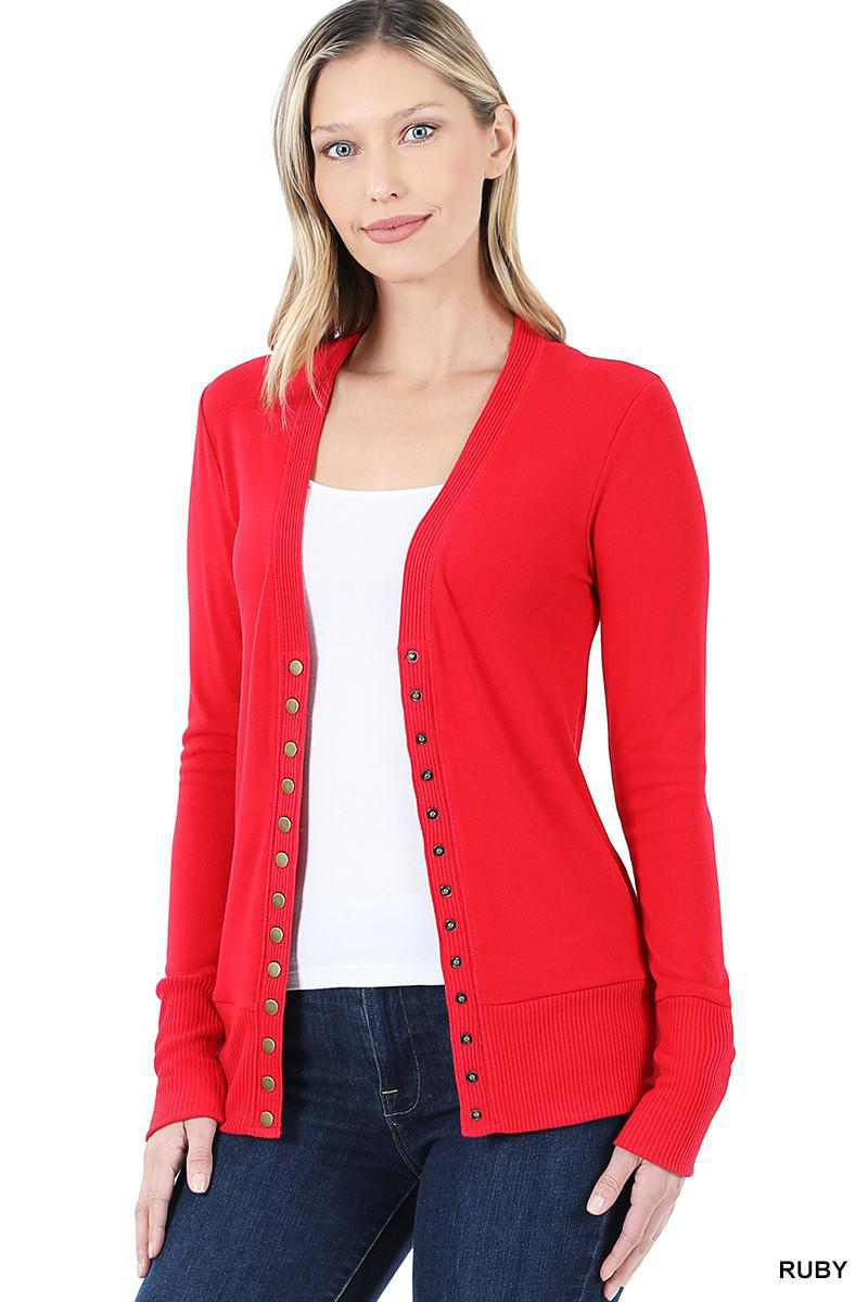 Snap Button Cardigan with Ribbed Detail