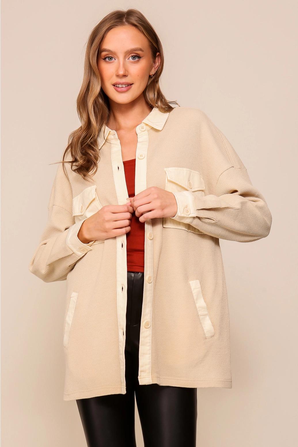 Waffle Knit Pocket Shacket