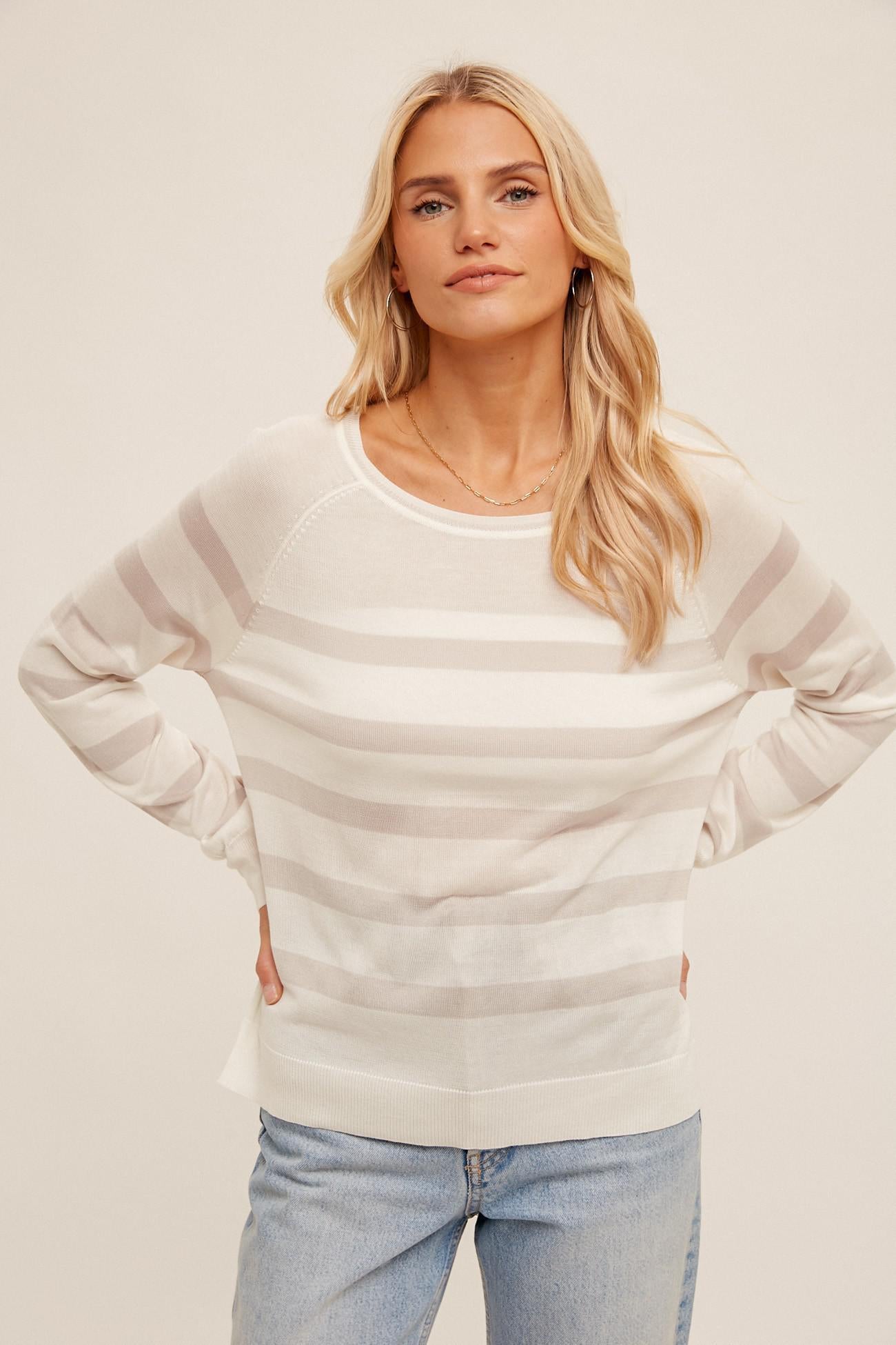 Raglan Sleeve Basic Stripe Pullover Sweater