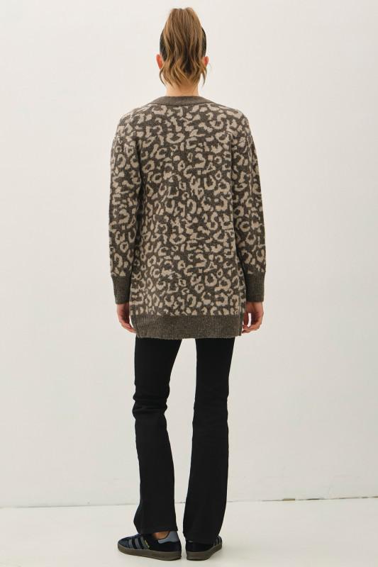 Leopard Jaquard Cardigan With Pockets