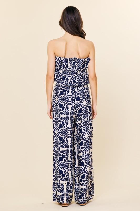 Printed Wide Leg Strapless Jumpsuit