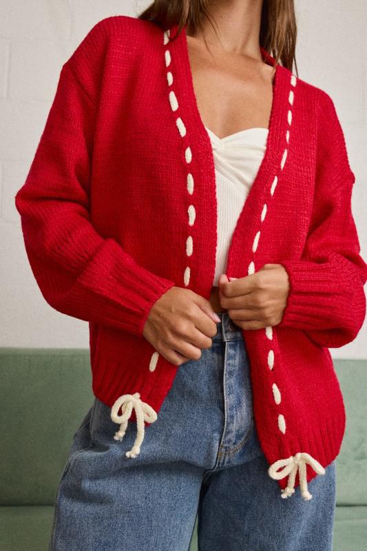 Contrast Stitch Open-Front Cardigan