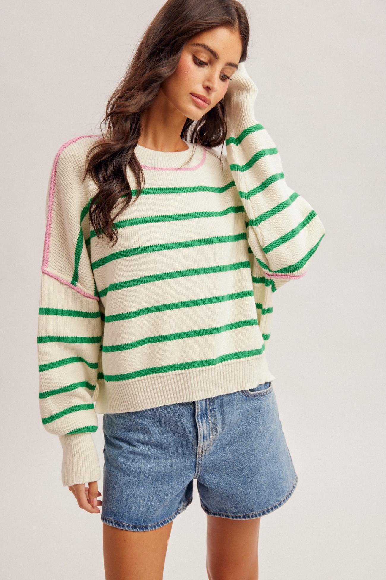 Contrast stripe Side Slit Sweater