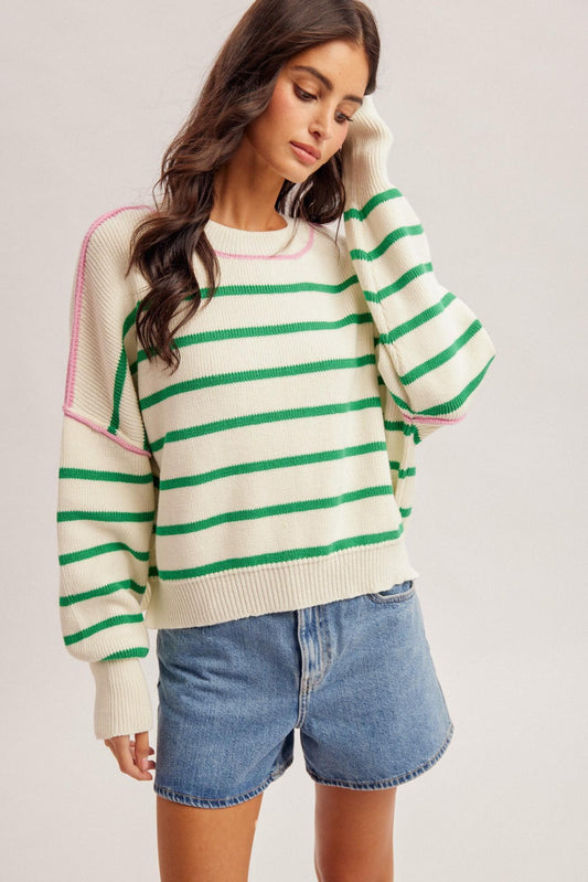 Contrast stripe Side Slit Sweater