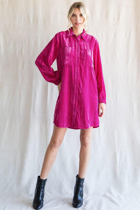 Textured Velvet Dress - Magenta