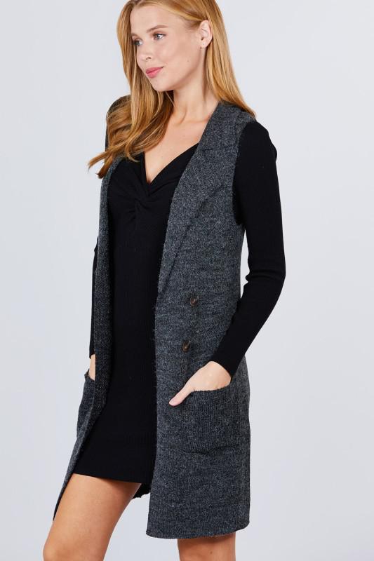 Sleeveless Collar Long Sweater Ve