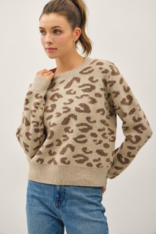 Leopard Jacquard Crewneck Sweater