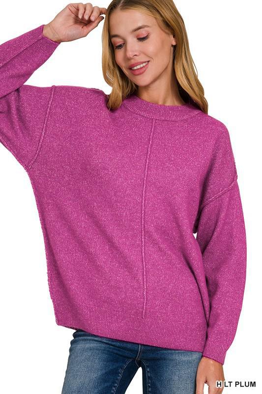 Melange Front Seam Round Neck Sweater