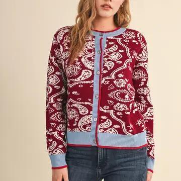 Paisley Button Down Sweater Cardigan