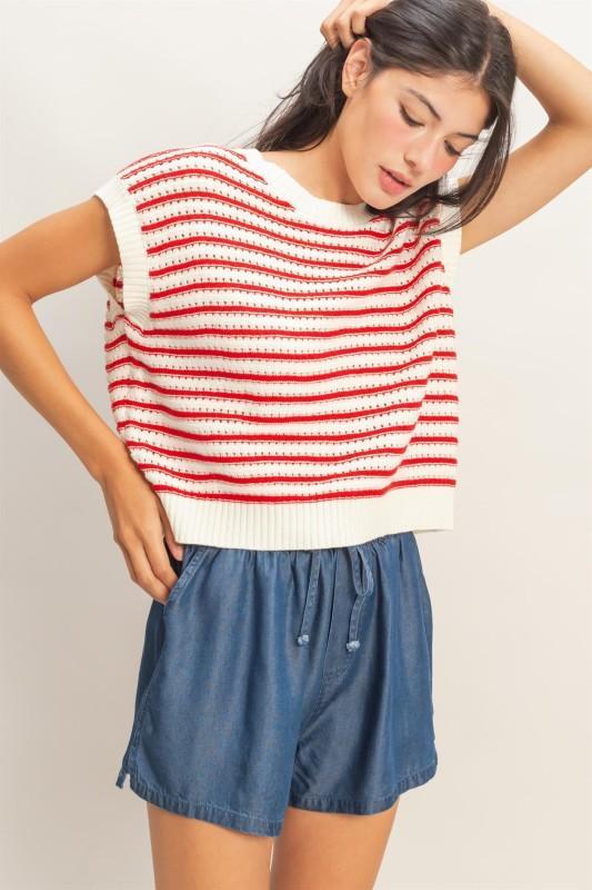 Striped Sleeveless Crew Neck Top