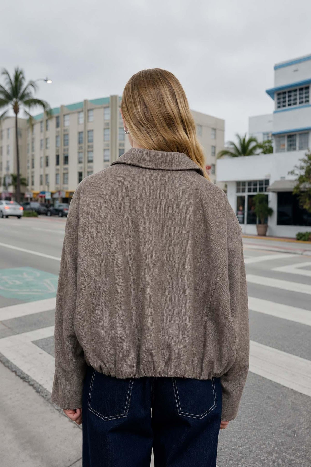Raglan Zip-up Cropped Balloon Hem Jacket