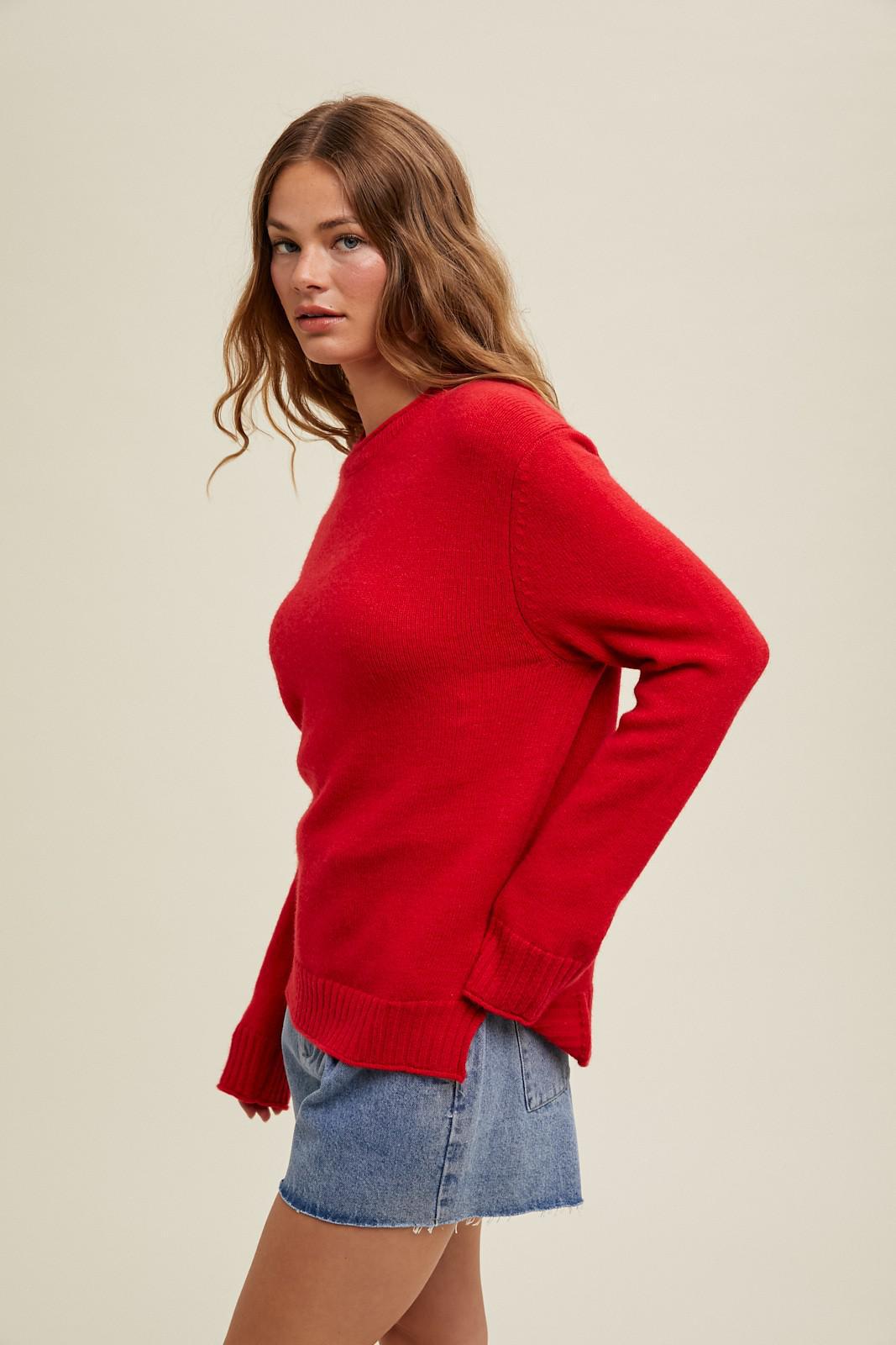 Ribbed Band Detail Sweater - Red